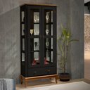 Ver imagem 1 de Cristaleira com Espelho e Led 2 Portas e Laterais em Vidro 60303el Linz Móveis - Preto/imbuia