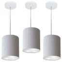 Ver imagem 1 de Kit/3 Lustre Pendente Cilindrico Md-4012 Cupula Tecido 18x25cm Rustico Cinza