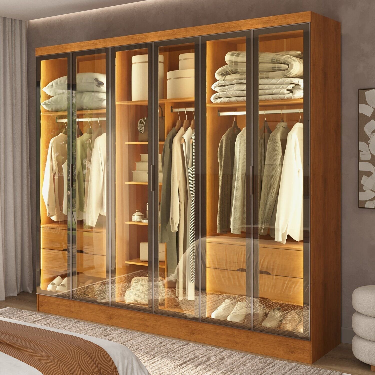 Guarda-roupa Casal 6 Portas Reflecta 4 Gavetas Atenas Yescasa