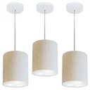 Ver imagem 1 de Kit/3 Lustre Pendente Cilindrico Md-4012 Cupula Tecido 18x25cm Linho Bege