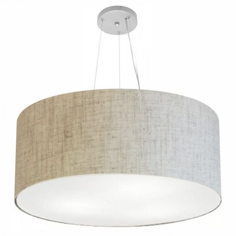 Lustre Pendente Cilindrico Md-4135 Cupula Tecido 70x30cm Rustico Bege