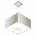 Ver imagem 1 de Lustre Pendente Quadrado Md-4197 Cupula Tecido 25/45x45cm Linho Bege