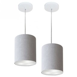 Kit/2 Lustre Pendente Cilindrico Md-4012 Cupula Tecido 18x25cm Rustico Cinza - 1