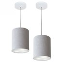 Ver imagem 1 de Kit/2 Lustre Pendente Cilindrico Md-4012 Cupula Tecido 18x25cm Rustico Cinza