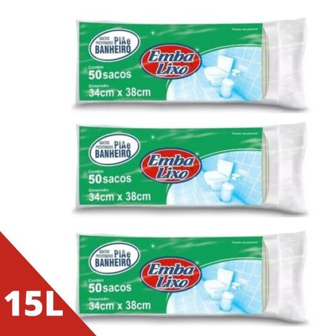 Kit 3 Sacos de Lixo Embalixo 15l para Banheiro e Cozinha