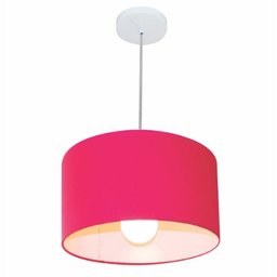 Kit/6 Lustre Pendente Cilindrico Md-4031 Cupula Tecido 40x21cm Rosa Pink - 1