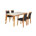 Ver imagem 1 de Mesa Jantar Luxo Jade 160x90cm Off White com 4 Cadeiras Estofadas Veludo Preto Base Madeira Maciça M