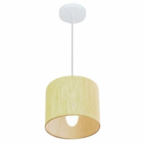 Lustre Pendente Cilindrico Md-4046 Cupula Tecido 18x18cm Rustico Bege