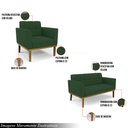 Ver imagem 3 de Conjunto Poltrona e Namoradeira Decorativas Karen Pés Fixo em Madeira Castanho Veludo Verde Esmerald