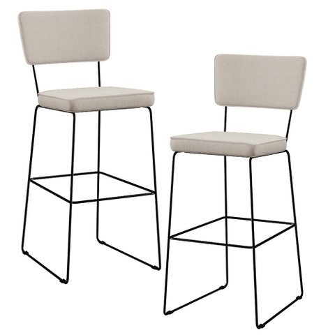 Kit 02 Banquetas Alta para Cozinha Sala de Jantar Base em Aço Fixa Allana L02 Linho Cru - Lyam