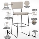Ver imagem 4 de Kit 02 Banquetas Alta para Cozinha Sala de Jantar Base em Aço Fixa Allana L02 Linho Cru - Lyam