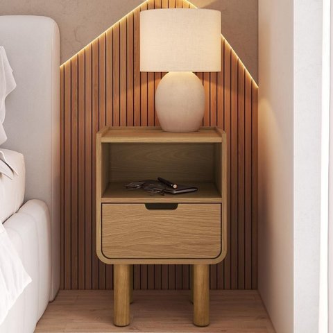 Mesa de Cabeceira Luara Hanover A10 1 Gaveta MDF Moderno Amadeirado Mpozenato