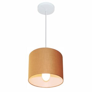 Lustre Pendente Cilindrico Md-4046 Cupula Tecido 18x18cm Palha