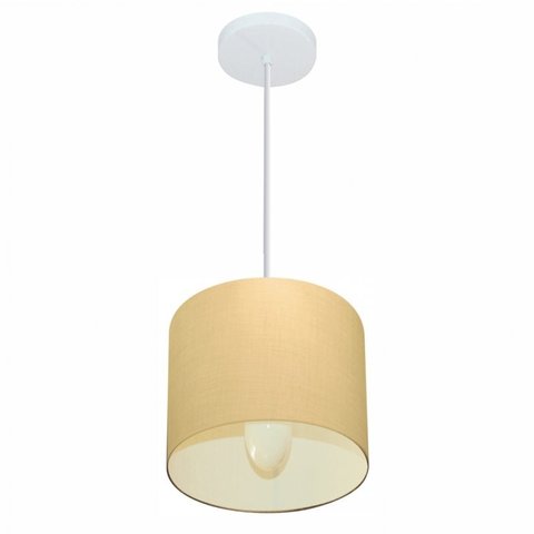 Lustre Pendente Cilindrico Md-4046 Cupula Tecido 18x18cm Algodao Cru