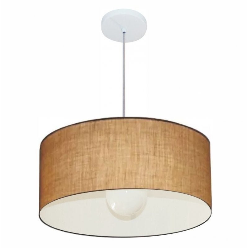 Lustre Pendente Cilindrico 4052 Cupula Tecido 50x21cm Palha