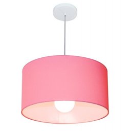 Lustre Pendente Cilindrico 4052 Cupula Tecido 50x21cm Rosa Bebe - 1