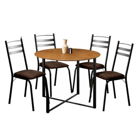 Mesa de Jantar Renata 100 Cm Tampo Redondo Preto Ype com 4 Cadeiras 061 Preto Madeira Imbuia -