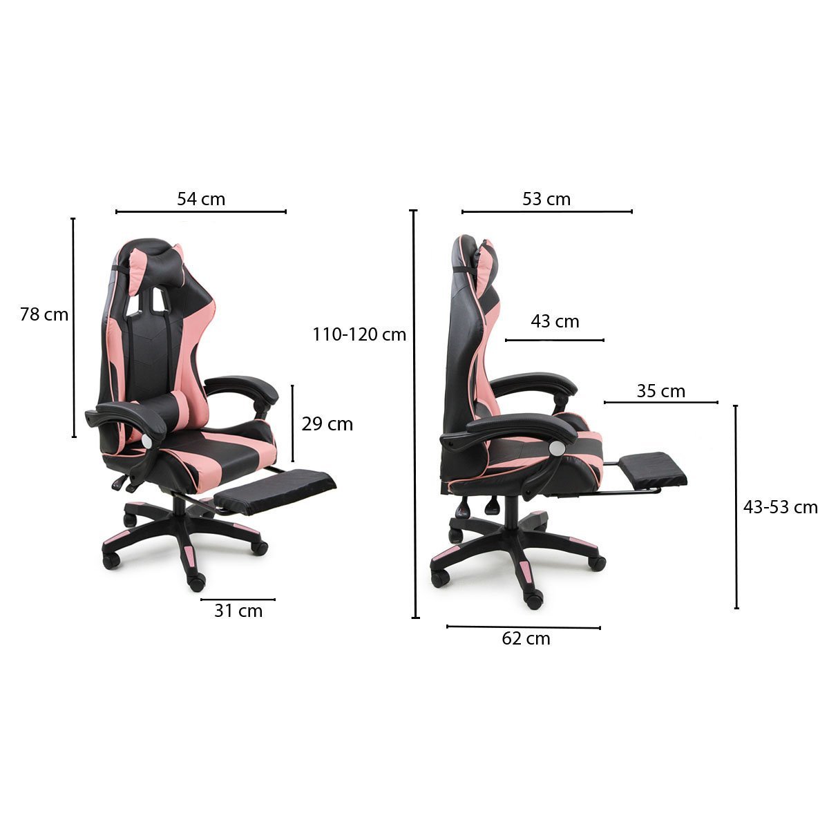 Cadeira Gamer Stillus Ergonômica com Apoio para Os Pés - Preto e Rosa - 3