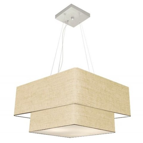 Lustre Pendente Quadrado Duplo Md-4066 Cupula Tecido 25/50x35cm Rustico Bege