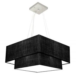 Lustre Pendente Quadrado Duplo Md-4066 Cupula Tecido 25/50x35cm Preto / Preto - 1 Lustre Pendente Quadrado Duplo Md-4066 Cupula Tecido 25/50x35cm Preto / Preto - 1