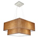 Ver imagem 1 de Lustre Pendente Quadrado Duplo Md-4066 Cupula Tecido 25/50x35cm Palha