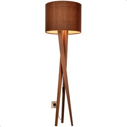 Luminária de Chão Paris com Pés de Madeira e Tecido Sapucaia Marrom 158cm - 1