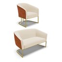 Ver imagem 1 de Namoradeira e Poltrona Industrial Dourado Stella Noz/linho D03 - D'Rossi