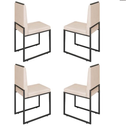 Conjunto Quatro Cadeiras Sala Jantar Barcelona Base Preta:bege