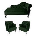Ver imagem 1 de Sofá Divã + 2 Poltronas Capitonê para Consultório e Clínica Psicanálise - Veludo - Sv Decor:verde
