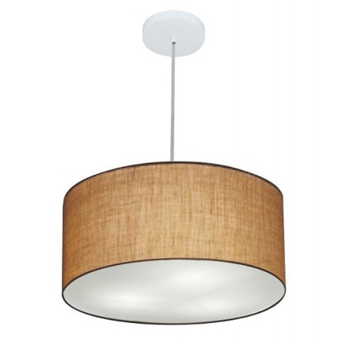 Lustre Pendente Cilindrico Md-4049 Cupula Tecido 50x21cm Palha
