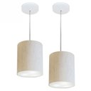 Ver imagem 1 de Kit/2 Lustre Pendente Cilindrico Md-4012 Cupula Tecido 18x25cm Rustico Bege