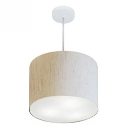 Lustre Pendente Cilindrico Md-4216 Cupula Tecido 40x30cm Linho Bege - 1