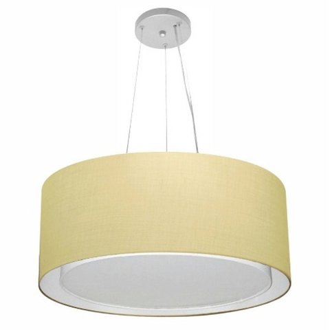 Lustre Pendente Cilindrico Duplo Md-4124 Cupula Tecido 50x25cm Algodao Cru
