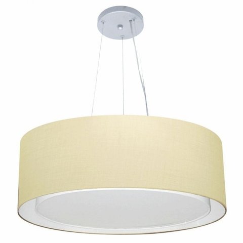 Lustre Pendente Cilindrico Duplo Md-4125 Cupula Tecido 60x25cm Algodao Cru