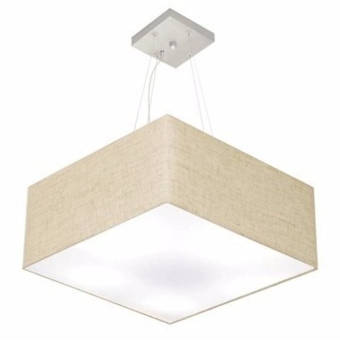 Lustre Pendente Quadrado Md-4006 Cupula Tecido 21/50x50cm Rustico Bege