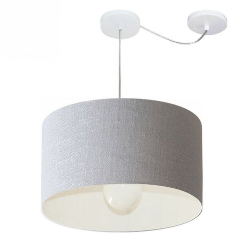 Lustre Pendente Cilindrico Com Desvio Md-4229 Cupula Tecido 45x30cm Rustico Cinza