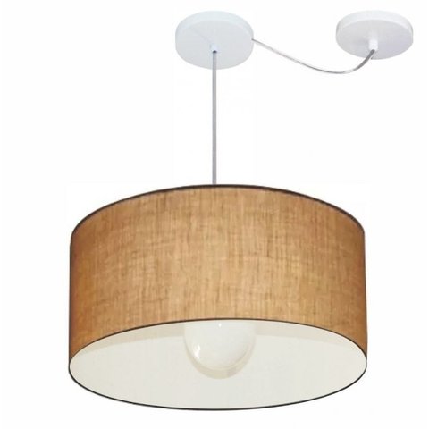 Lustre Pendente Cilindrico Com Desvio Md-4230 Cupula Tecido 50x25cm Palha
