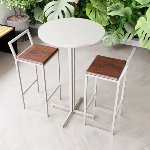 Conjunto Mesa Alta Bar Bistrô Redonda Branca 2 Banquetas Confort Imbuia Industrial White Don Castro