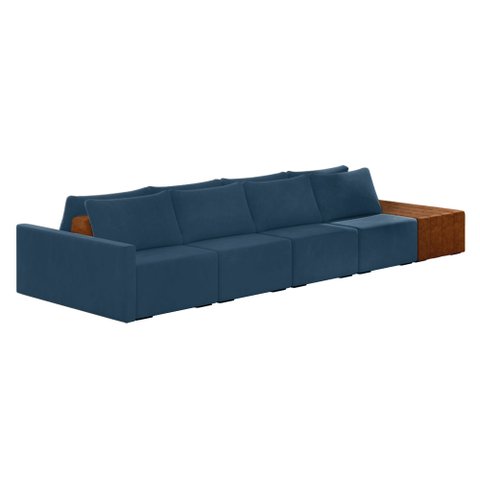 Sofá Ilha 4 Lugares Living 512cm Modulado para Sala Lary Veludo Azul Marinho K01 - D'Rossi