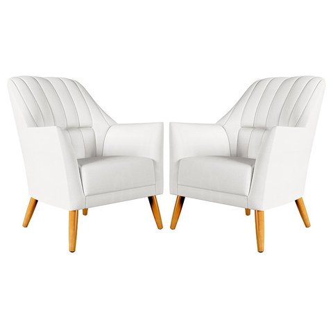 Kit 2 Poltronas Orion Bordada Courino Branco Aradecor