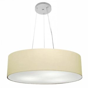 Lustre Pendente Cilindrico Md-4029 Cupula Tecido 60x15cm Algodao Cru