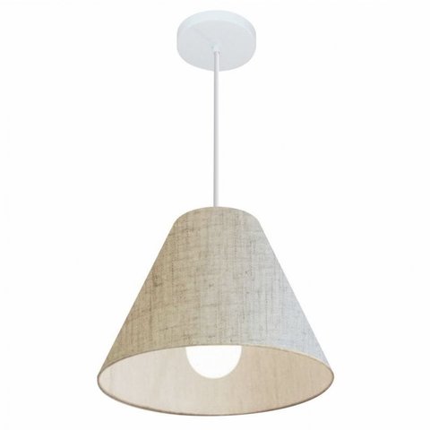 Lustre Pendente Cone Md-4028 Cupula Tecido 25/30x12cm Rustico Bege