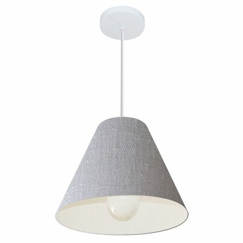 Lustre Pendente Cone Md-4028 Cupula Tecido 25/30x12cm Rustico Cinza