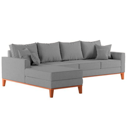 Sofá 4 Lugares Beny com Chaise Esquerdo Linho Cinza - 3