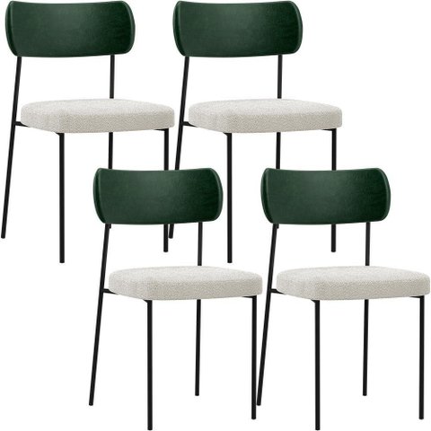 Kit 04 Cadeiras Sala de Jantar L02 Verde Musgo Bouclê Creme