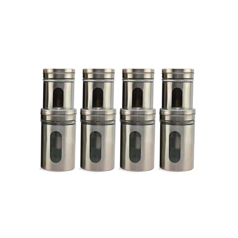 Kit 8 Saleiro Pimenteiro Porta Condimentos Em Vidro e Aço Inox Com Ajuste de Abertura Para Cozinha R