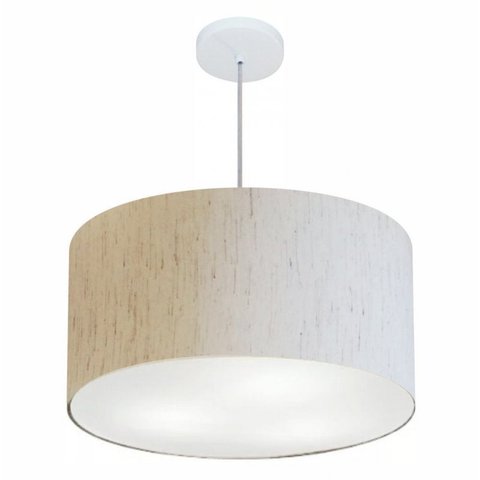 Lustre Pendente Cilindrico Md-4101 Cupula Tecido 60x30cm Linho Bege
