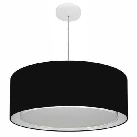 Lustre Pendente Cilindrico Duplo Md-4297 Cupula Tecido 60x25cm Preto