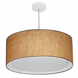 Lustre Pendente Cilindrico Duplo Md-4298 Cupula Tecido 60x30cm Palha - 1