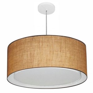 Lustre Pendente Cilindrico Duplo Md-4298 Cupula Tecido 60x30cm Palha